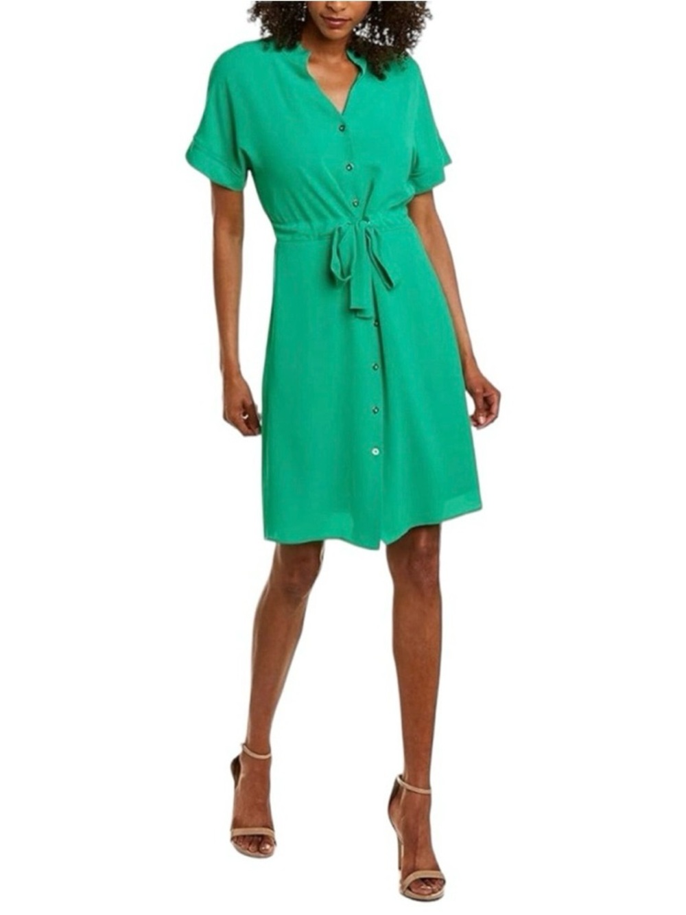Maggy London Emerald Green Button-Front Tie-Waist Midi Dress - Size: 6